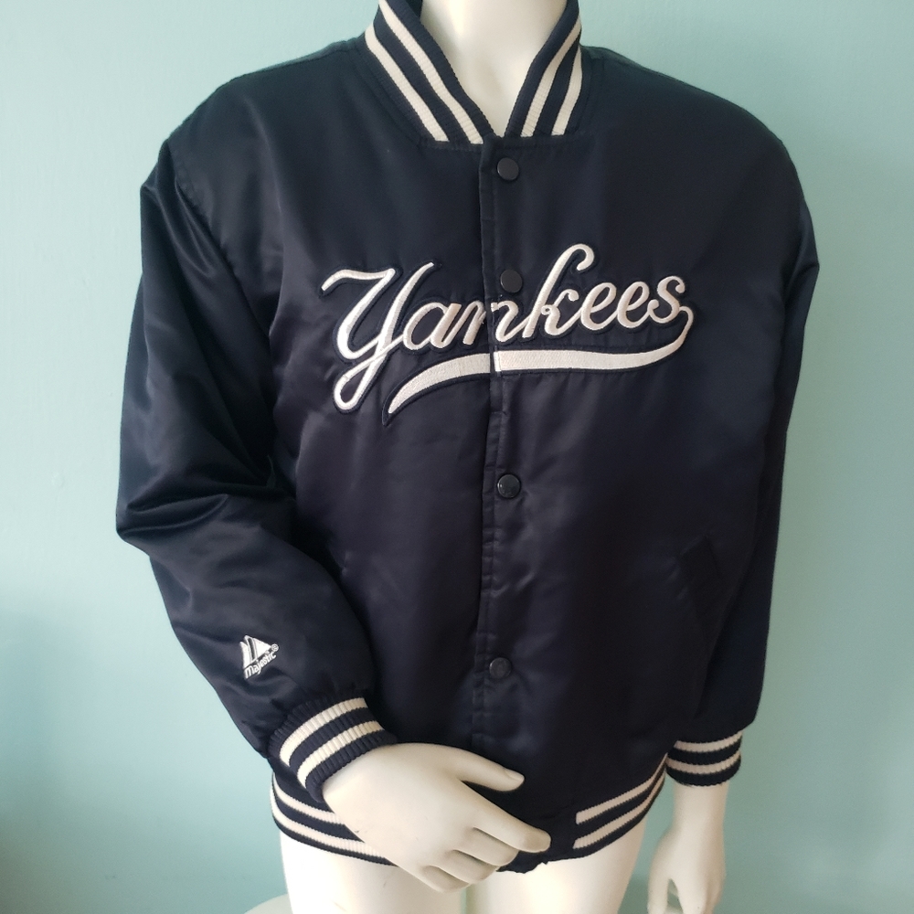New York Yankees navy blue Majestic brand bomber varsity dugout jacket kid 10/12